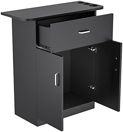 Paddie Barber Cabinet Storage Station, Free Standing Beauty Hair Stations for Salon Barber Utility Unit with Holders Styling Salon Spa Equipment with Drawer and Cabinet(Black) - Image 6
