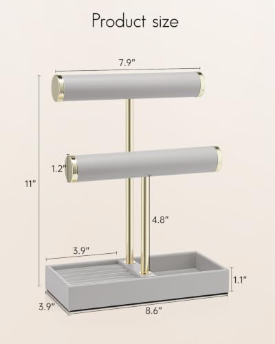 VLANDO Jewelry Organizer, 2 Tier Jewelry Bracelet Necklace Holder with Tray - Image 4