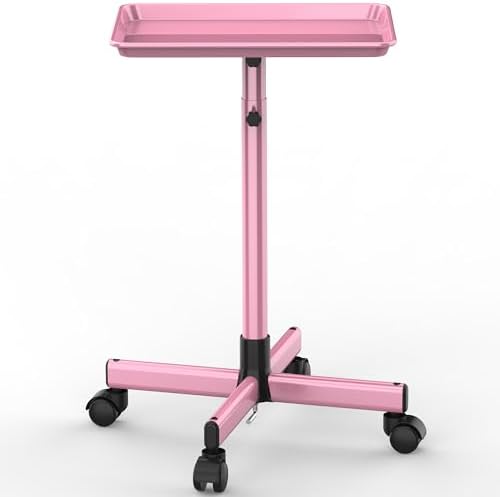 TASALON Premium Salon Tray on Wheels, Aluminum Salon Rolling Tray Trolley for Salon Essentials, Adjustable Height Provides Ample Storage for Hairstylist, Tattoo and Clinic Use - Pink by TASALON