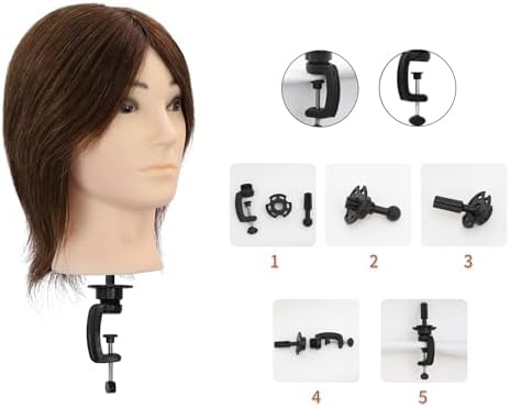 Male Mannequin Head, 8-inch 100% Human Hair Training Head (Includes Beard), Classic Brown Style for Haircutting and Styling Practice - Image 6
