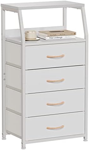 Furnulem Tall Nightstand with 4 Fabric Drawers, Small Dresser for Bedroom by Furnulem