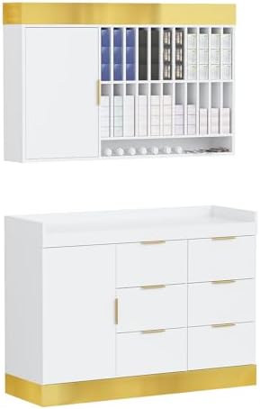 OmySalon Salon Stations for Hair Stylist, Barber Color Bar, Storage Cabinet with Adjustable Shelves, Wall Mounted Hair Dye Tubes Organizer Display for Barbershop, White by OmySalon