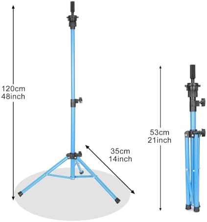 Mannequin Head Stand, Adjustable Wig Head Stand, Reinforced Metal Mannequin Head Stand Wig Stand Tripod for Cosmetology Hairdressing Training (blue, 48inch) - Image 7