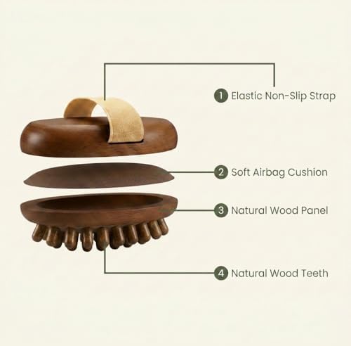 Wooden Meridian Massage Brush - Cepillo de Masaje & Wooden Hair Comb for Gentle Lymphatic Drainage, Oil-Safe Natural Wood Body & Scalp Brush with Cushioned Teeth, Self-Care Gift for Women - Image 2