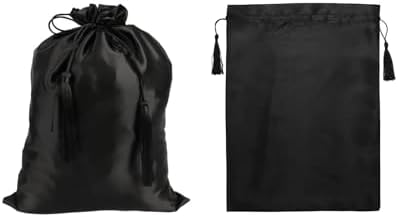 2 Pcs Silk Satin Wig Bags with Drawstring Tassel, Hair Storage Bags, Black Wig Packaging Sacks for Multiple Wigs Bundles Hair Extensions, Perfect for Home Salon Travel Gift by Unknown