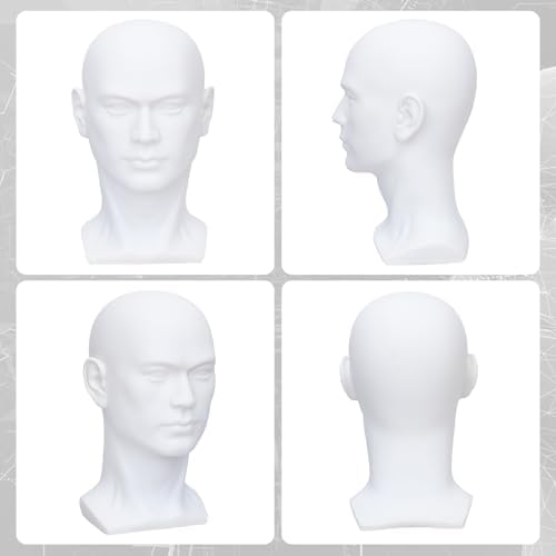 Male Mannequin Head Professional PVC Manikin Head for Display Wigs Hats Headphone Mask Sunglasses Scarf Jewelry Display Stand (White Matte) - Image 3