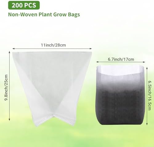 GREANER Fabric Seedling Plant Grow Bags, 200 PCS Non-Woven Plant Nursery, 9.8x11 inches Biodegradable Plant Starter Bags for Tree, Flower, Vegetable, Fruit, Saplings, Home Garden Supply - Image 2