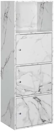 Xtra Storage 3 Door Cabinet in White Faux Marble Wood Finish by ConvenienceConcepts