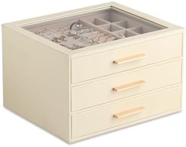 Frebeauty Jewelry Box for Women,Clear Lid Jewelry Organizer with 3 Drawers by Frebeauty