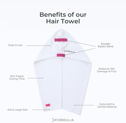 FORMUL-A Microfiber Hair Towel Wrap - Anti-Frizz (White/Pink Straps) - Image 5