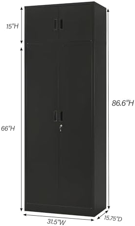 Wanfu Metal Storage Cabinet, 87" H x 32" W x 16" D Locking Storage Cabinets with 4 Adjustable Shelves and Top Cabinet for Office, Garage, Home-Black - Image 3