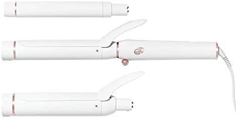 T3 Switch Kit Professional Ionic Interchangeable Curling Iron with 3 Ceramic Clip & Wand Long Barrels for Curling and Waving, 9 Adjustable Heat Settings & Ion Generator, White/Rose Gold by Unknown