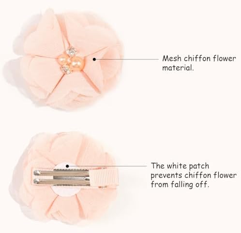 DED 30PCS 2" Chiffon Flower Hair Bows Clips with Rhinestone Pearl for Kids - Image 3