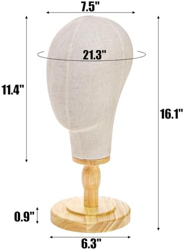 Peohud 21 Inch Mannequin Head, Canvas Wig Stand with Detachable Wood Stand, Linen Hat Display Model Head for Caps, Headdress, Wig Making - Image 2