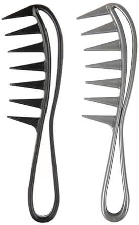 2Pcs Wide Tooth Comb for Wet Curly Wavy Thick Long Hair - Premium Plastic Grip for Wigs, Barber Salon - Large Shark Teeth Anti-Static Hair Combs for Men Women (Black, Grey) by Dladhict