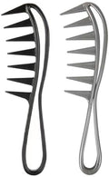 2Pcs Wide Tooth Comb for Wet Curly Wavy Thick Long Hair - Premium Plastic Grip for Wigs, Barber Salon - Large Shark Teeth Anti-Static Hair Combs for Men Women (Black, Grey) by Dladhict