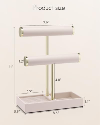 VLANDO Jewelry Organizer, 2 Tier Jewelry Bracelet Necklace Holder with Tray - Image 4