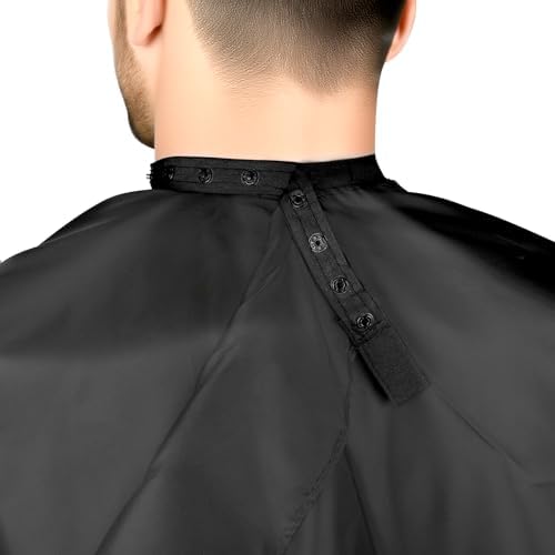 Hair Cutting Cape with Adjustable Snap Closure, Professional Barber Cape, Haircut Salon Supplies for Men and Women - 57" x 51"(Black) - Image 4