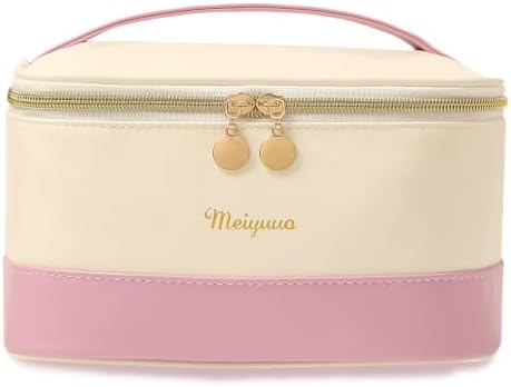 Two-tone Travel Makeup Bag, Watrproof Toiletry Organizer, Beige Purple - Image 6