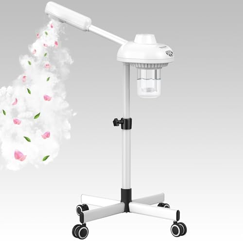 TASALON Professional Facial Steamer on Wheels, Hot Ozone Face Steamer for Facial, Esthetician Steamer for Salon Beauty and Spa, Mist Face Steamer for Facial Deep Cleaning Skin Care Equipment- White by TASALON