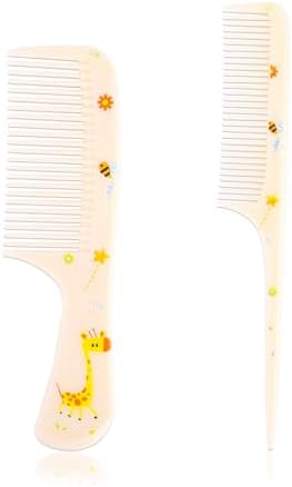 2pcs Baby Hair Comb Set, Yellow Giraffe Mini Fine Tooth & Rat Tail Comb by BOXOB