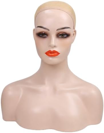 Realistic Female Mannequin Head with Shoulders – Lifelike Cosmetology Manikin Display Bust for Wigs, Jewelry, Necklaces, Hats, Sunglasses, Scarves & Makeup Practice. (Beige Red Lip) - Image 3