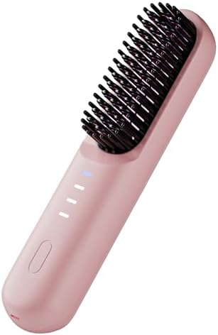 Cordless Hair Straightener Brush Portable Wireless Ceramic Hot Brush for Women USB-C Rechargeable Travel Straightener Negative Ion Anti-Frizz Fast Heating 4 Temperature Settings Auto Shut-Off (Pink) by Unknown
