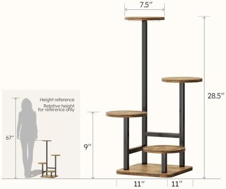 Plant Stand Indoor - 4 Tiered Indoor Plant Stand, Metal Plant Shelf Plant Holder, Ideal for Living Room, Garden, Patio, Balcony (Black Brown) - Image 6