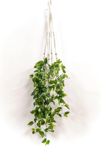 Comtelek Fake Hanging Plants Artificial Plants for Home Decor Macrame Plant Hanger with Fake Vines Faux Hanging Planter Greenery for Wall Ceiling Bedroom Bathroom Kitchen Office Boho Decor Indoor by Comtelek