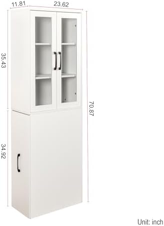 4-Tier Glass Door Display Storage Cabinet Pull-Out Kitchen Pantry,White - Image 2
