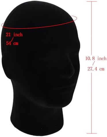MapofBeauty Black Velvet Foam Mannequin Head Male Display Wig Stand, Black - Image 3