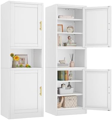 67" Tall Narrow Bathroom Storage Cabinet, Metal Pantry Cabinet, White by pozdeg
