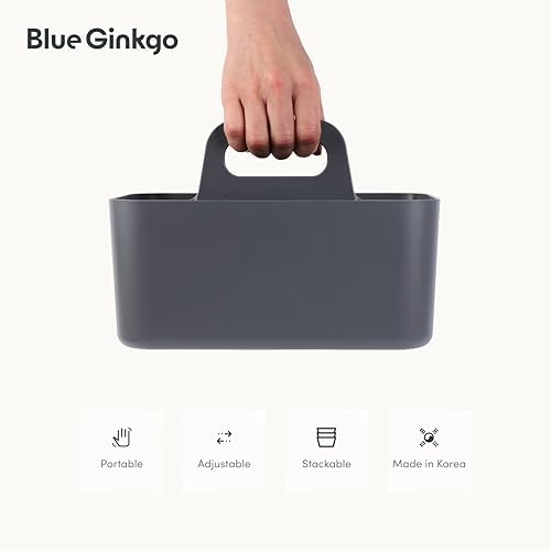 BLUE GINKGO Stackable Organizer Caddy, Rectangle, Dark Grey, Made in Korea - Image 5