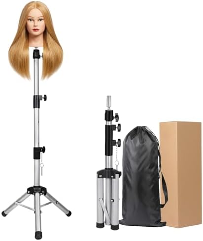 AliLeader 55 Inch Heavy Duty Wig Stand Tripod Adjustable Mannequin Head Stand Wig Head Stand Wig Tripod Stand for Training Heads and Canvas Block Head (Mannequin Head Not Included,Silvery) by AliLeader