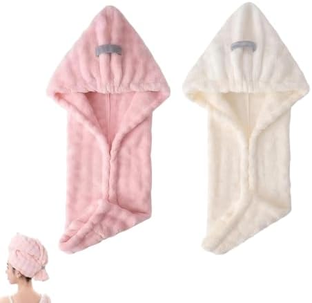 Ultra Absorbent Fast-Drying Hair Turban, Thickened Coral Fleece (Pink+Beige) by Unknown