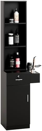 mefeir Salon Station, Barber Hair Stylist Storage Cabinet with Lockable Drawer, 5 Compartments & Shelf, Durable MDF, Organizer Equipment for Beauty Salon, Barbershop, Upgrade Black by mefeir