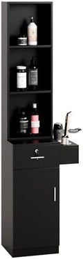 mefeir Salon Station, Barber Hair Stylist Storage Cabinet with Lockable Drawer, 5 Compartments & Shelf, Durable MDF, Organizer Equipment for Beauty Salon, Barbershop, Upgrade Black by mefeir