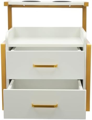 Wall Mount Styling Station,Salon Storage Station Cabinet with Drawers,Beauty Barber Salon Storage Organizer 2 Hair Dryer Holders for Hair Stylist,Barber Shop,Home (White,Gold) - Image 7