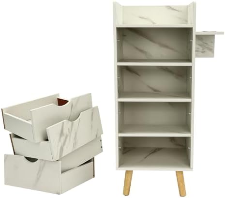 Salon Storage Cabinet with 2 Hair Dryer Holder, Barber Storage Cabinet Hair Stylist Station with 4 Drawers and Raised Table Legs for Beauty Spa Barber Shop (Marble Color) - Image 7
