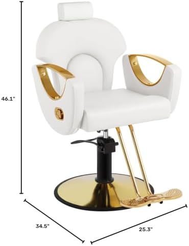 Reclining Barber Salon Chair for Hair Stylist, Professional Hair Stylist Chairs with Heavy Duty Hydraulic Pump, Hairdresser Braiding Styling Shampoo Chair for Spa Home Euipment, White Gold - Image 2