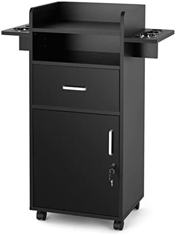 Artist Hand Salon Cabinet for Hair Stylist - Hair Station with Wheels, Beauty Salon Trolley Cart with 6 Tool Holders, 360 Degree Fixed Pulley (Black) by Artisthand