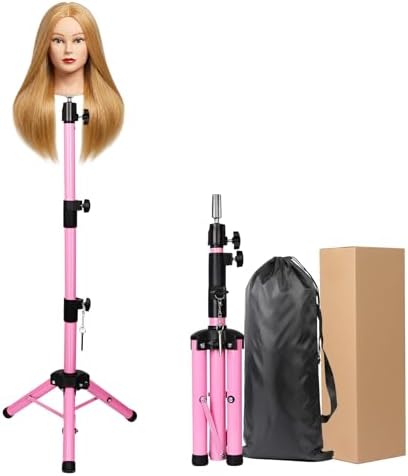 AliLeader 55 Inch Wig Stand Tripod - Adjustable Mannequin Head Stand Wig Tripod Stand Wig Head Stand Tripod for Training Heads and Canvas Block Head (Mannequin Head Not Included,Pink) by AliLeader