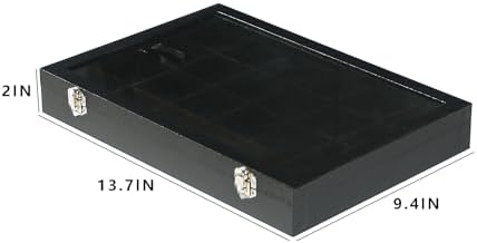 Coward Jewelry Organizer Box, Black Velvet 24 Grids Ring Earring Jewelry Display Tray Case with Transparent Glass Lid for Home Drawer or Shop Selling - Image 2