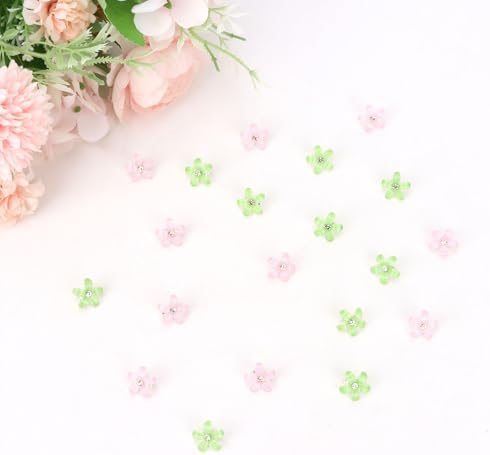 YISSIOBN Light Pink & Bright Green Mini Flower Hair Clips for Women & Girls, 20Pcs Dual-Color Floral Hair Barrettes with Crystal, Versatile Hair Accessories for Wedding Prom Party Daily Hairstyling - Image 7
