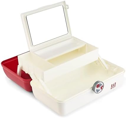 Caboodles School Spirit On-The-Go Girl Makeup Box, Crimson Over White, Hard Plastic Makeup Organizer Box, Built-In Mirror, Secure Latch for Safe Travel, Spacious Storage for Large Items - Image 4