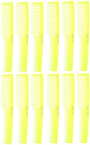 Krest 6000 7 in. Teasing Combs Lift Vent Hair Combs Pack Space Tooth Wide teeth Comb 12 Pc (Neon Yellow) by Krest