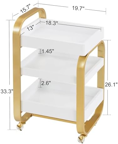 BarberPub 3-Tier Salon Trolley Cart with Locking Wheels Gold 2085 - Image 3
