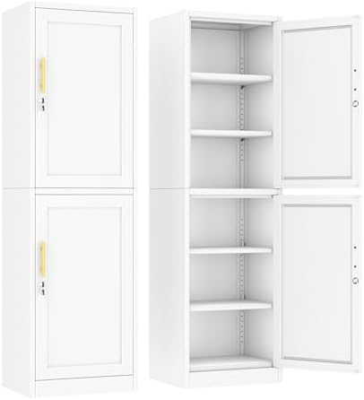Ckzbx Metal Locker Tall Narrow Storage Cabinet, 67" H Locking Tool File Cabinets Snack Locker Organizer for School Classroom,Bedroom,Gym Home Office,Entryway and Hallway (20" W 2Door White) by Ckzbx