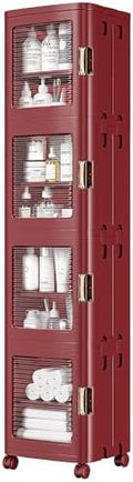 VECELO 4-Tier Narrow Storage Cabinet with Wheels, Red by VECELO
