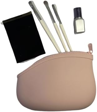 Small Makeup Bag Premium Silicone Purse Bag Multifunctional Essential Bag Zipper Pouch Water and Heat Resistant (Pink) - Image 3
